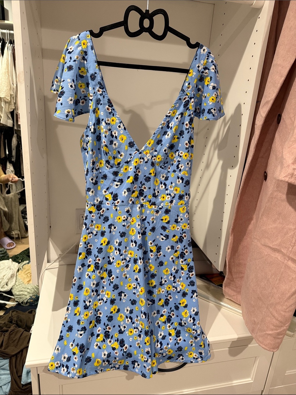 Blue Floral V-Neck A-Line Dress